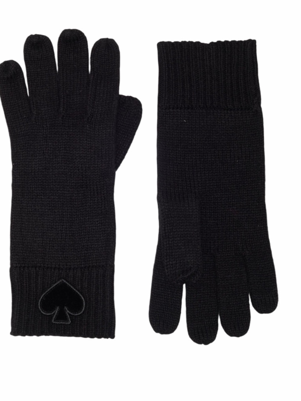 kate spade Black Ribbed Knit Gloves with Spade Emblem